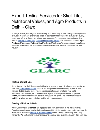 expert testing services for shelf life nutritional values and agro products in delhi glarc