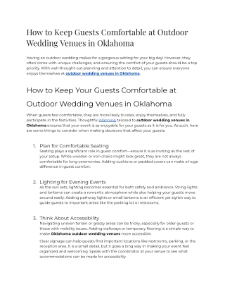 How to Keep Guests Comfortable at Outdoor Wedding Venues in Oklahoma