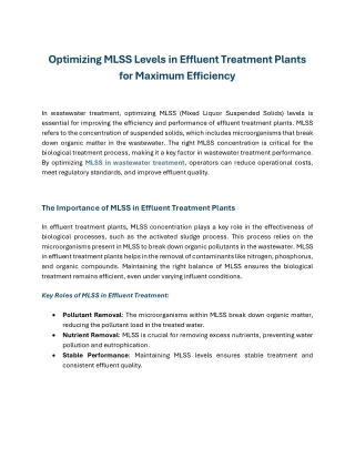 optimizing mlss levels in effluent treatment