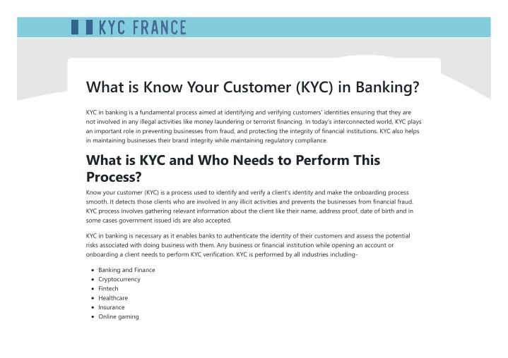 what is know your customer kyc in banking