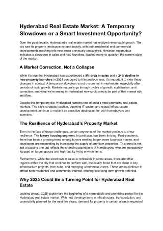Hyderabad Real Estate Market: A Temporary Slowdown or a Smart Investment