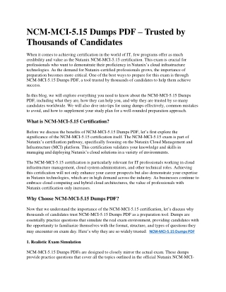 Reliable NCM-MCI-5.15 Dumps PDF for 100 Exam Coverage