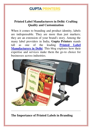 Printed Label Manufacturers in Delhi Crafting Quality and Customization