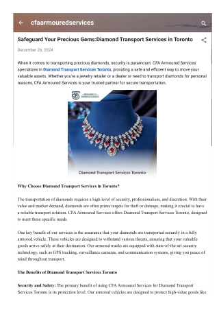 Safeguard Your Precious Gems:Diamond Transport Services in Toronto