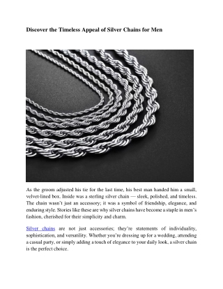 Discover the Timeless Appeal of Silver Chains for Men