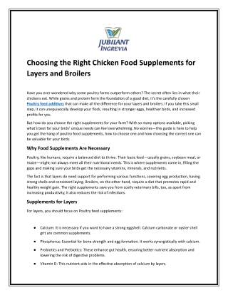 Choosing the Right Chicken Food Supplements for Layers and Broilers