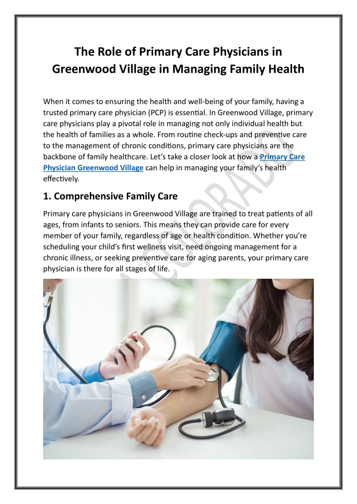 the role of primary care physicians in greenwood