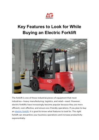 Key Features to Look for While Buying an Electric Forklift