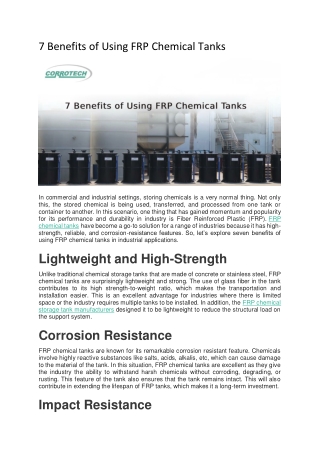 7 Benefits of Using FRP Chemical Tanks