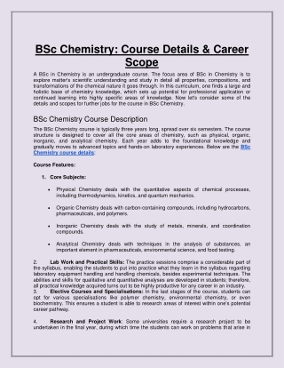 BSc Chemistry: Course Details & Career Scope