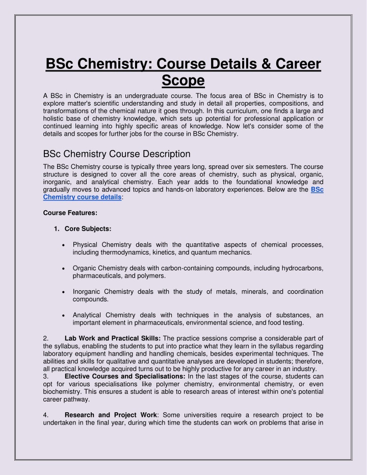 bsc chemistry course details career scope