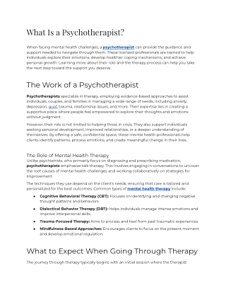 What Is a Psychotherapist