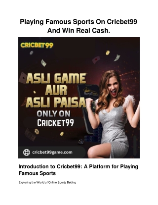 Playing Famous Sports On Cricbet99 And Win Real Cash