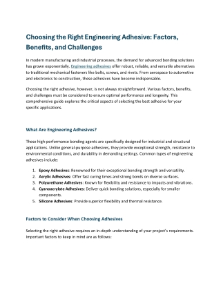 Choosing the Right Engineering Adhesives Factors, Benefits, and Challenges