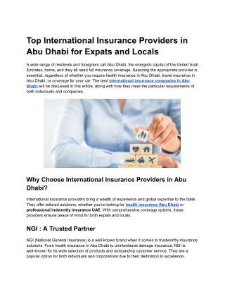 Top International Insurance Providers in Abu Dhabi for Expats and Locals