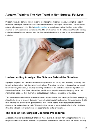 Aqualyx Training The New Trend in Non-Surgical Fat Loss