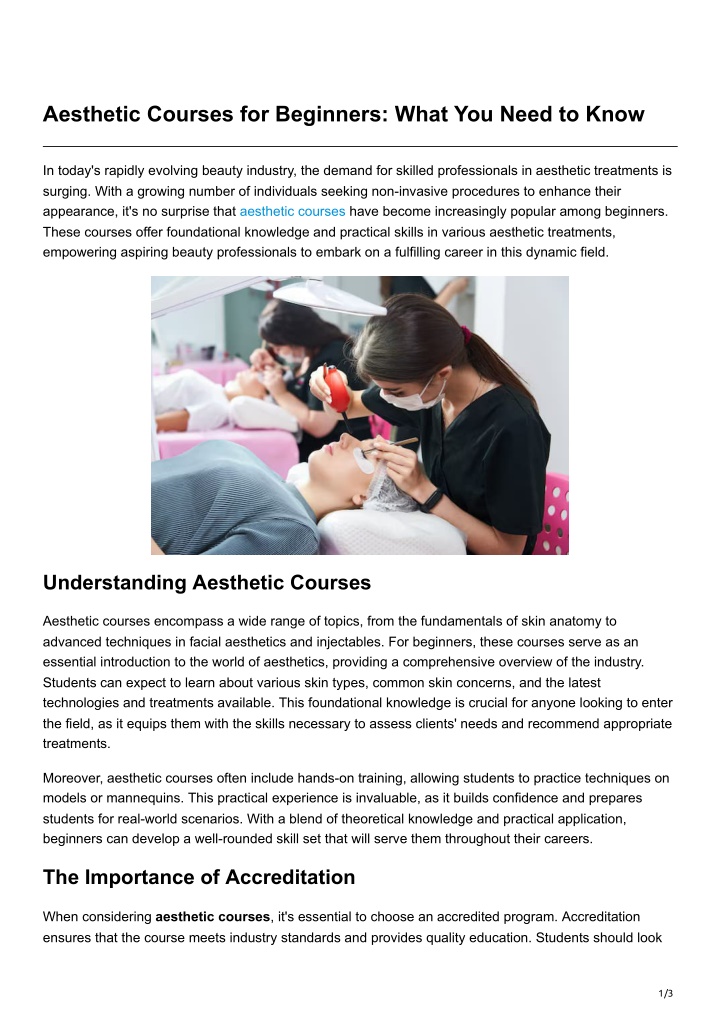 aesthetic courses for beginners what you need