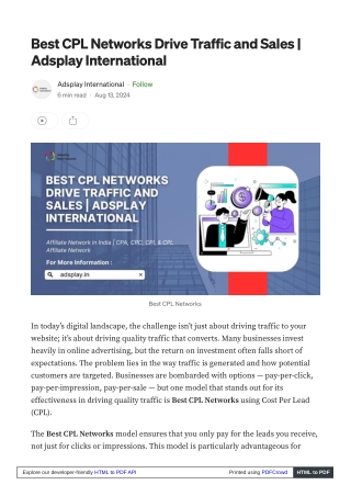 Best CPL Networks Drive Traffic and Sales  Adsplay International