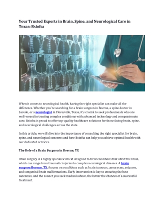 Your Trusted Experts in Brain, Spine, and Neurological Care in Texas Bsiofsa