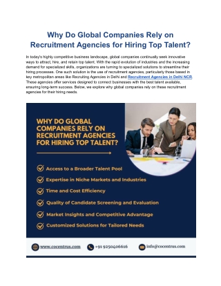 Why Do Global Companies Rely on Recruitment Agencies for Hiring Top Talent?