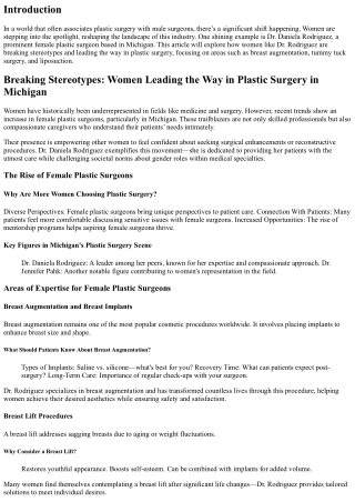 Breaking Stereotypes: Women Leading the Way in Plastic Surgery in Michigan