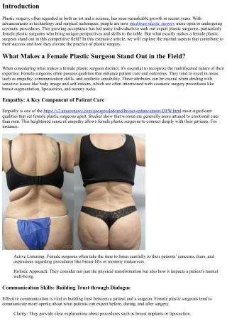 What Makes a Female Plastic Surgeon Stand Out in the Field?