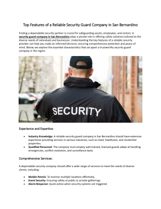 Top Features of a Reliable Security Guard Company in San Bernardino