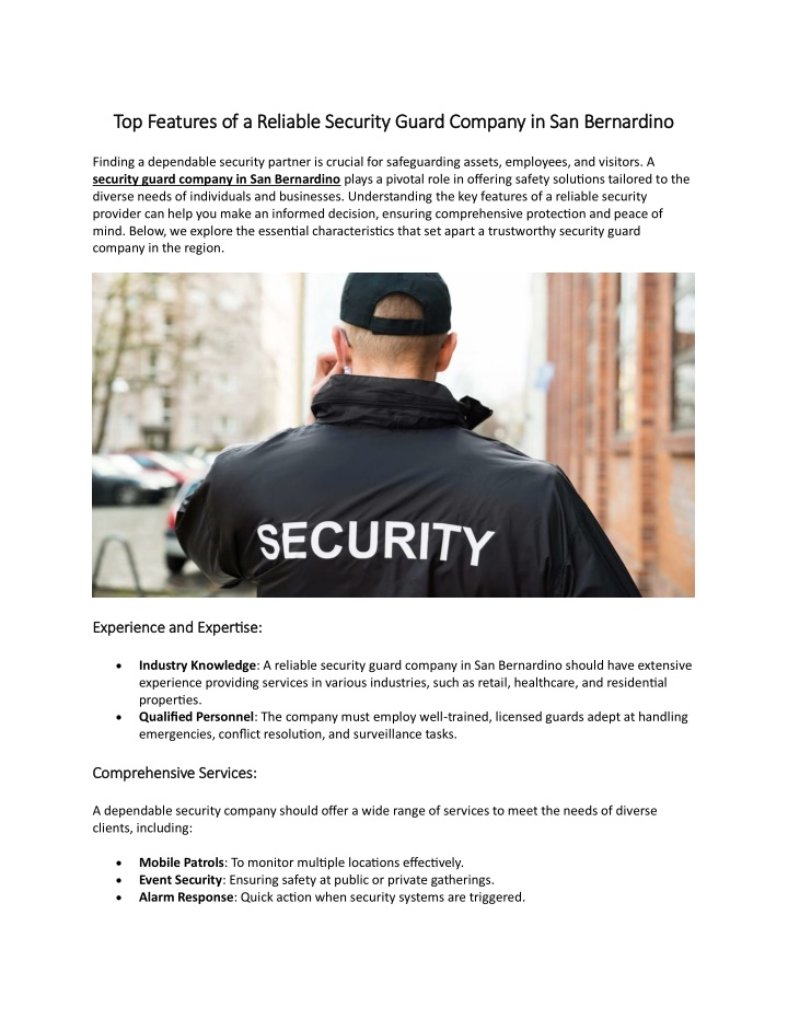 top features of a reliable security guard company