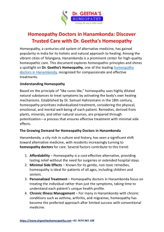Homeopathy Doctors in Hanamkonda - Dr Geetha