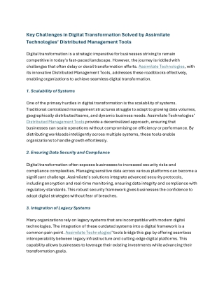 Key Challenges in Digital Transformation Solved by Assimilate Technologies’ Distributed Management Tools