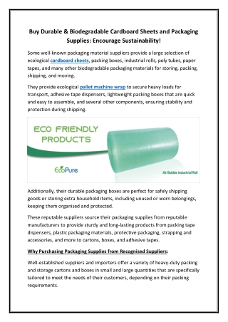 Buy Durable & Biodegradable Cardboard Sheets and Packaging Supplies Encourage Sustainability!