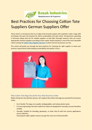 Best Practices for Choosing Cotton Tote Suppliers German Suppliers Offer