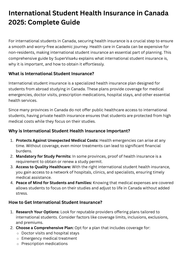 PPT International Student Health Insurance in Canada 2025 Complete