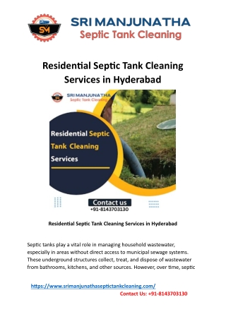 Residential Septic Tank Cleaning Services in Hyderabad