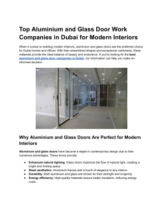 Top Aluminium and Glass Door Work Companies in Dubai for Modern Interiors