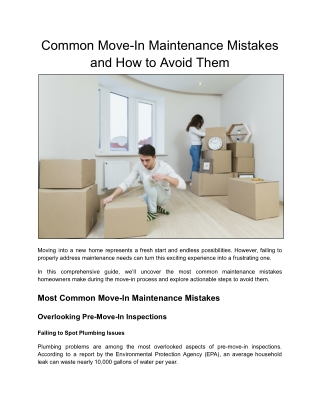 Common Move-In Maintenance Mistakes and How to Avoid Them