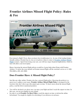 Frontier Airlines Missed Flight Policy Rules & Fee
