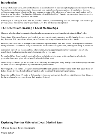 “The Benefits of Choosing a Local Medical Spa”