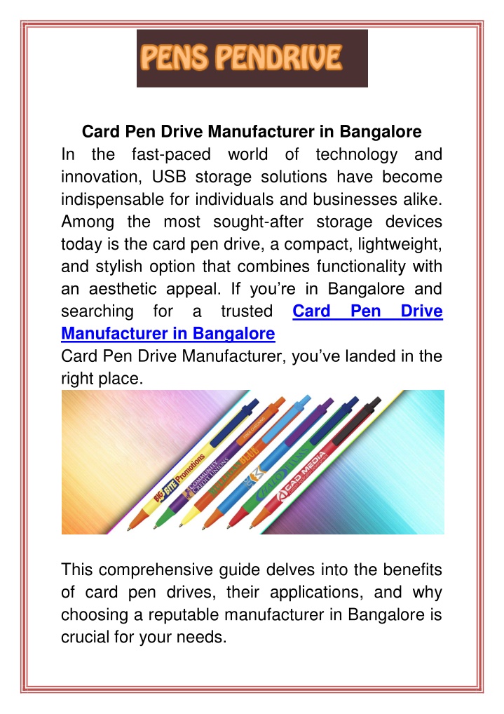 card pen drive manufacturer in bangalore