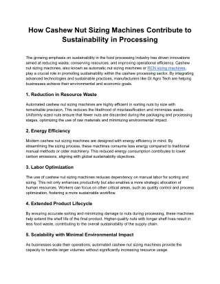 How Cashew Nut Sizing Machines Contribute to Sustainability in Processing