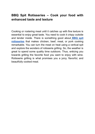 BBQ Spit Rotisseries – Cook your food with enhanced taste and texture