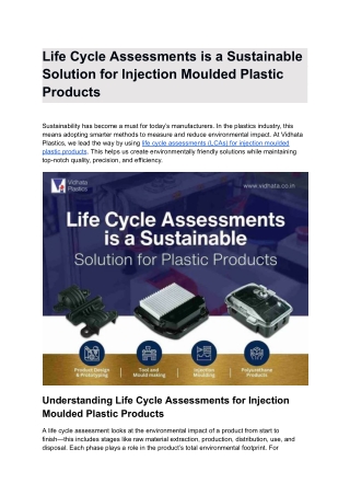 Life Cycle Assessments is a Sustainable Solution for Injection Moulded Plastic Products