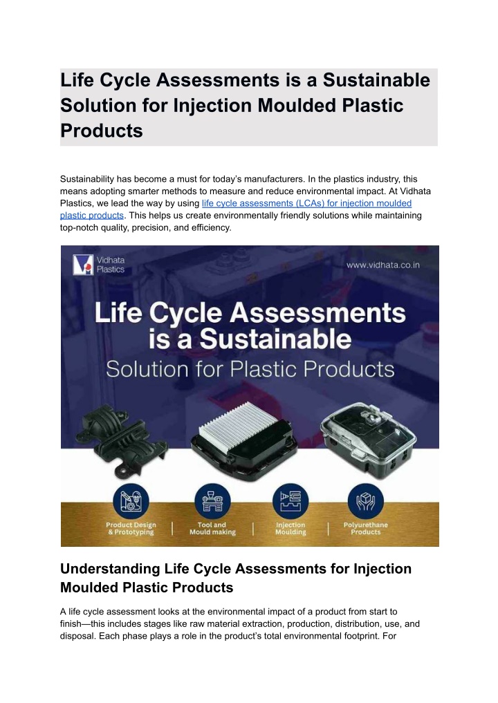 life cycle assessments is a sustainable solution