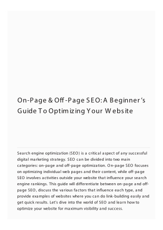 on page of page seo a beginner s guide