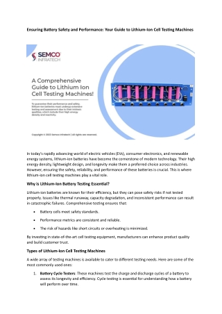 Ensuring Battery Safety and Performance Your Guide to Lithium-Ion Cell Testing Machines