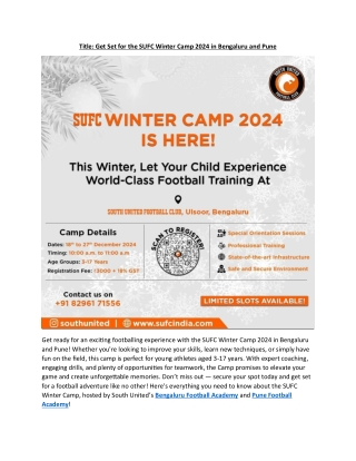 Get Set for the SUFC Winter Camp 2024 in Bengaluru and Pune