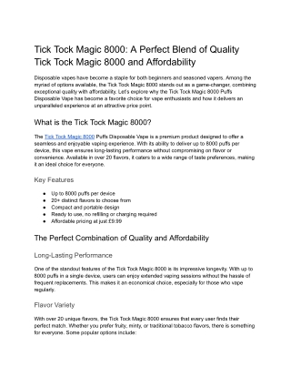 tick tock magic 8000 a perfect blend of quality