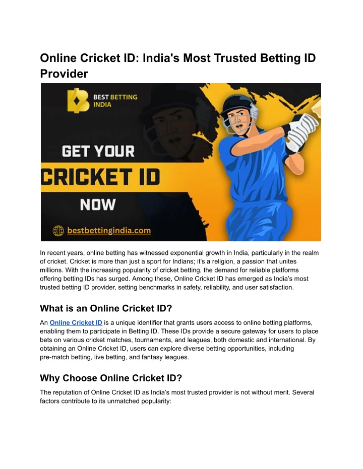 online cricket id india s most trusted betting