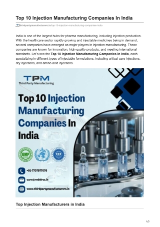 Top 10 Injection Manufacturing Companies In India