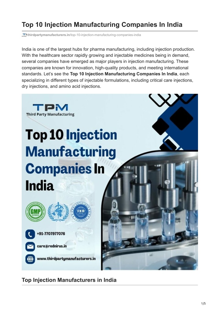 top 10 injection manufacturing companies in india